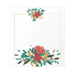 Modern Red Green & Gold Christmas Floral Notepad