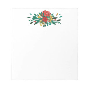 Modern Red Green & Gold Christmas Floral Notepad