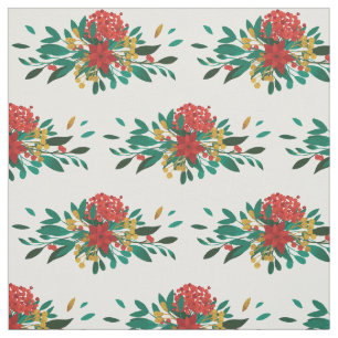 Modern Red Green & Gold Christmas Floral Pattern Fabric