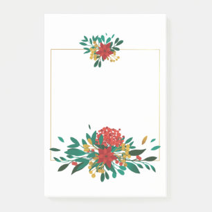 Modern Red Green & Gold Christmas Floral Post-it Notes