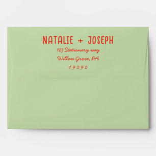 Modern Red Green Hand-Written Bold Retro Wedding  Envelope