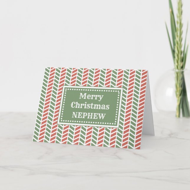 Modern Red Green Nephew Merry Christmas Card (Front)