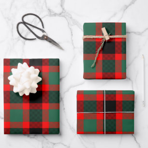 Modern Red Green Plaid Tartan Pattern Wrapping Paper Sheet