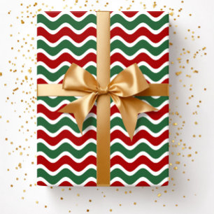 Modern Red Green Stripes Christmas Wrapping Paper