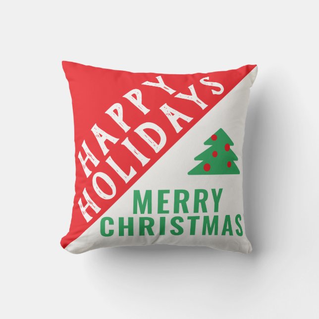 Modern Red Green Typography Christmas Holiday Cushion (Front)