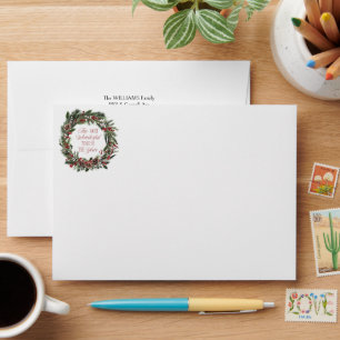 Modern Red & Green Watercolor Wreath Christmas Envelope