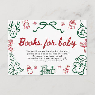 Modern Red Green Winter Baby Shower Books For Baby Enclosure Card