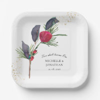 Modern Red Green Winter Floral Christian Wedding
