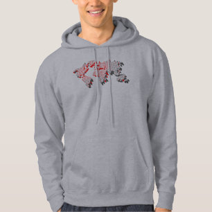 Modern red grey blocks world map men's hoodie