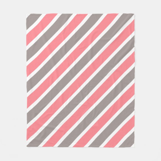 Modern Red Grey Stripes Fleece Blanket (Front)