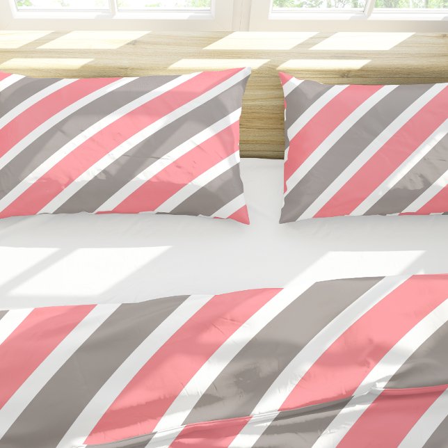 Modern Red Grey Stripes Pillowcase (Creator Uploaded)
