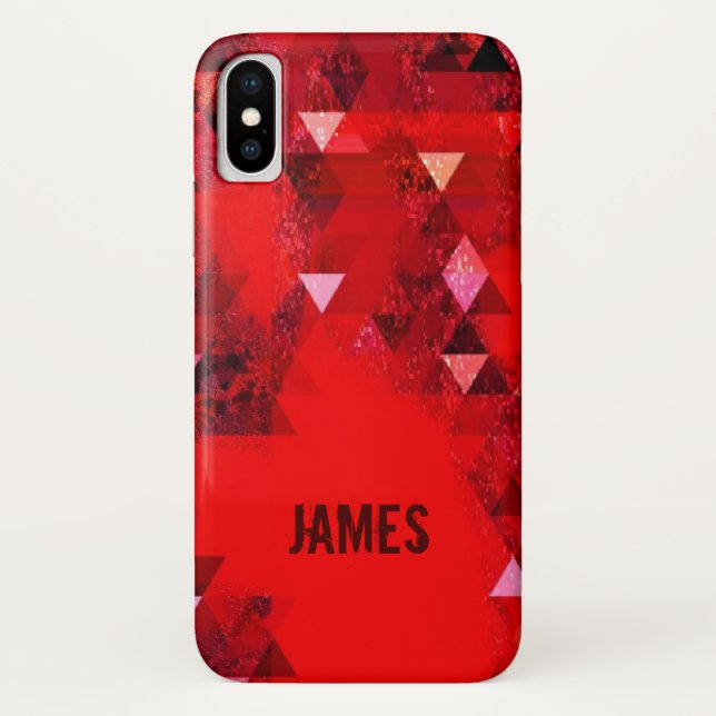 Modern Red Grunge Abstract with Your Name Case-Mate iPhone Case (Back)