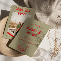 Modern Red Hand Drawn Retro Quirky Photo Wedding