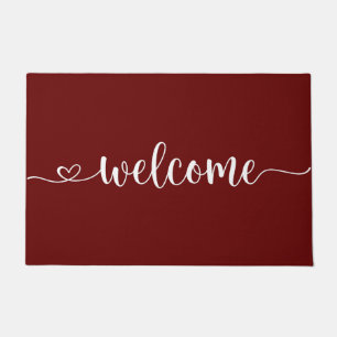 Modern Red Hand Scripted Welcome Doormat