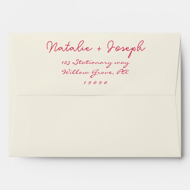 Modern Red Hand-Written calligraphy Retro Wedding  Envelope (Back (Top Flap))