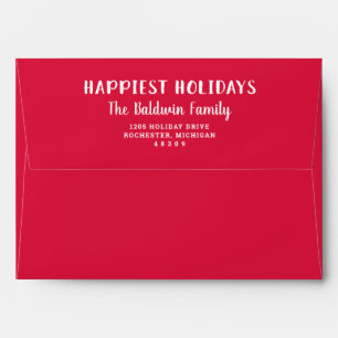 Modern Red Happiest Holidays Christmas Mailing Envelope
