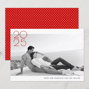 Modern red Happy New Year 2025 photo Holiday Card