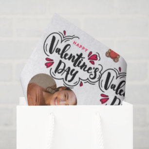 Modern Red Happy Valentines Day one Heart Photo Tissue Paper
