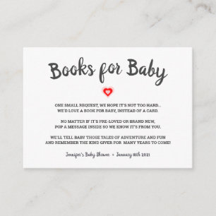 Modern Red Heart Bring A Book Baby Shower Enclosure Card