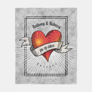 Modern Red Heart Couple Names Fleece Blanket