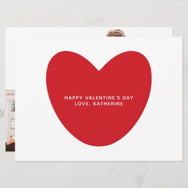 Modern red heart custom text photo Valentine's Day Card (Front/Back)