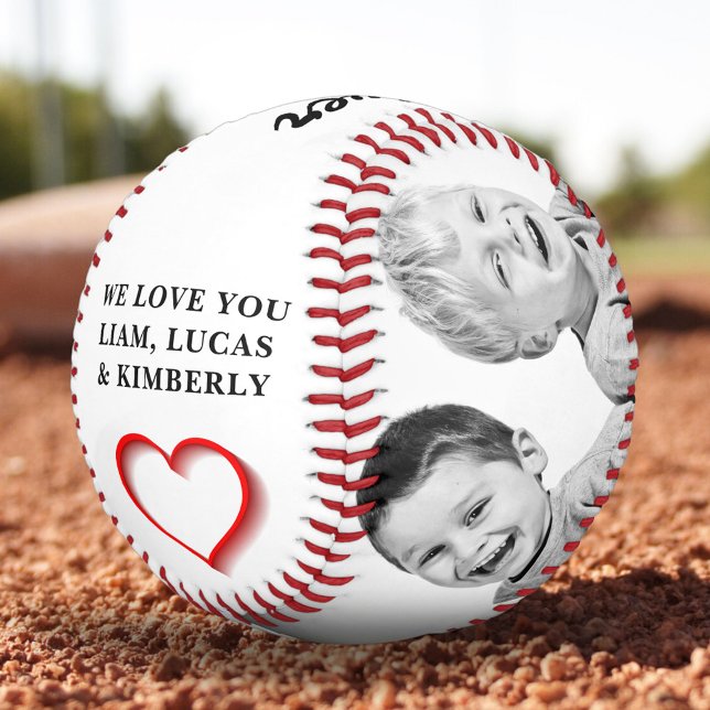 Modern Red Heart Father Dad 2 Photo Collage Softball (Creator Uploaded)