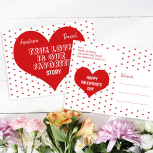 Modern red heart Happy Valentines Day love quote Holiday Postcard