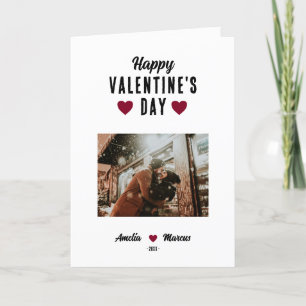 Modern Red Heart Happy Valentine's Day Photo Holiday Card