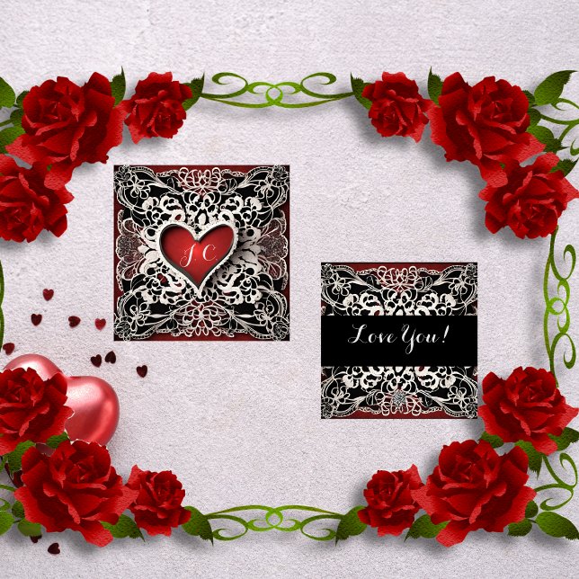 Modern Red Heart Lace Love  Holiday Card (Creator Uploaded)