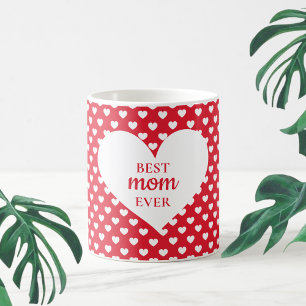 Modern Red Heart Pattern Best Mom Ever Coffee Mug