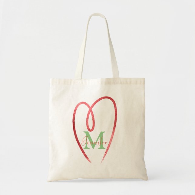 Modern red heart Personalised Floral Wedding To Tote Bag (Front)