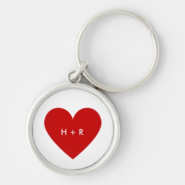 Modern Red Heart Simple Custom Text Silver Metal Key Ring (Front)