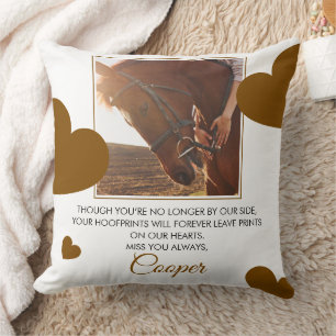 Modern Red Hearts Horse Memorial Photo Cushion