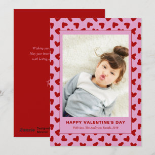 Modern Red Hearts Pattern One Photo Valentines Day Holiday Card