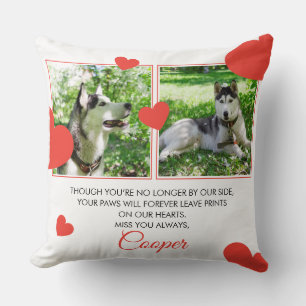 Modern Red Hearts Pet Memorial Two Photos Cushion