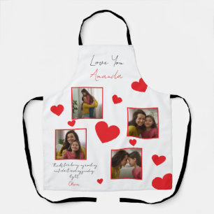 Modern Red Hearts Sibling Photo Collage Apron