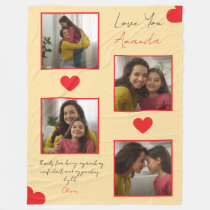 Modern Red Hearts Sibling Photo Collage Fleece Blanket