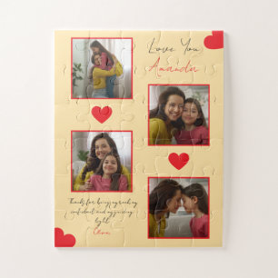 Modern Red Hearts Sibling Photo Collage Jigsaw Puzzle