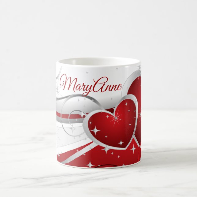 Modern Red Hearts with Personalised Name Coffee Mug (Center)