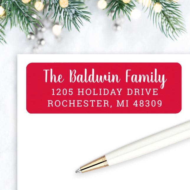Modern Red Holiday Return Address Return Address Label (Creator Uploaded)