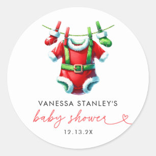 Modern Red Holly Christmas Santa Baby Shower Classic Round Sticker