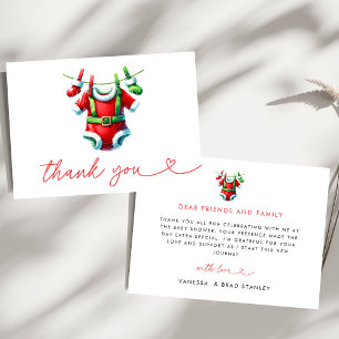 Modern Red Holly Christmas Santa Baby Shower Thank You Card
