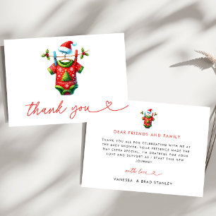 Modern Red Holly Christmas Santa Baby Shower Thank You Card