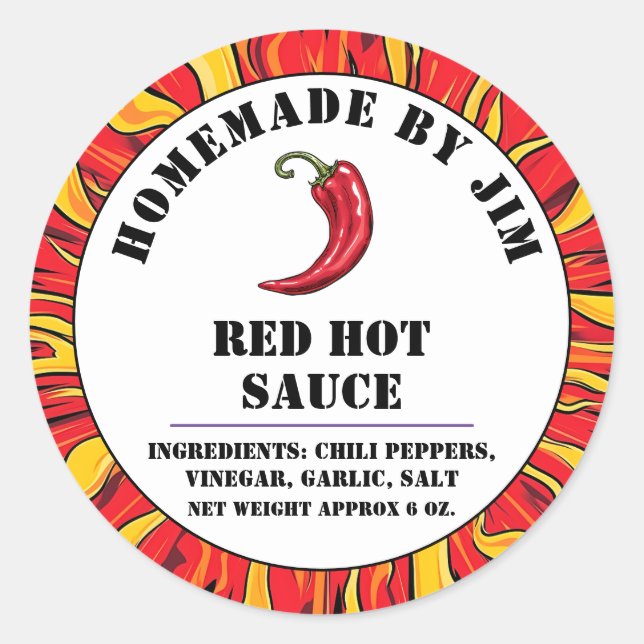 Modern Red Hot Chilli Sauce Pepper Label  (Front)