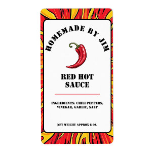 Modern Red Hot Chilli Sauce Pepper Label 