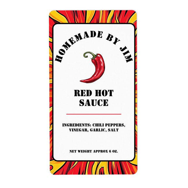 Modern Red Hot Chilli Sauce Pepper Label  (Creator Uploaded)