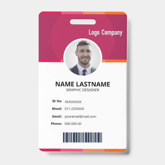 Modern Red ID Identification Card Photo Badge (Front)