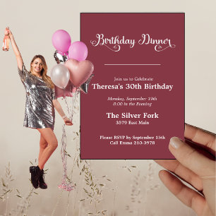 Modern Red Jewel Tone Elegant Birthday Dinner Invitation