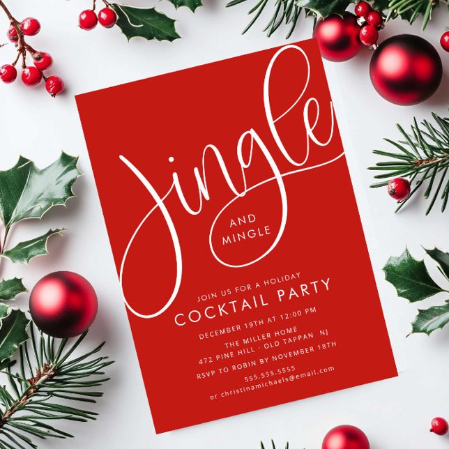 Modern Red “Jingle and Mingle” Holiday Invitation (Creator Uploaded)