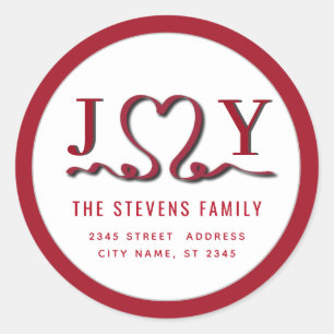 Modern red JOY ribbon heart  Classic Round Sticker